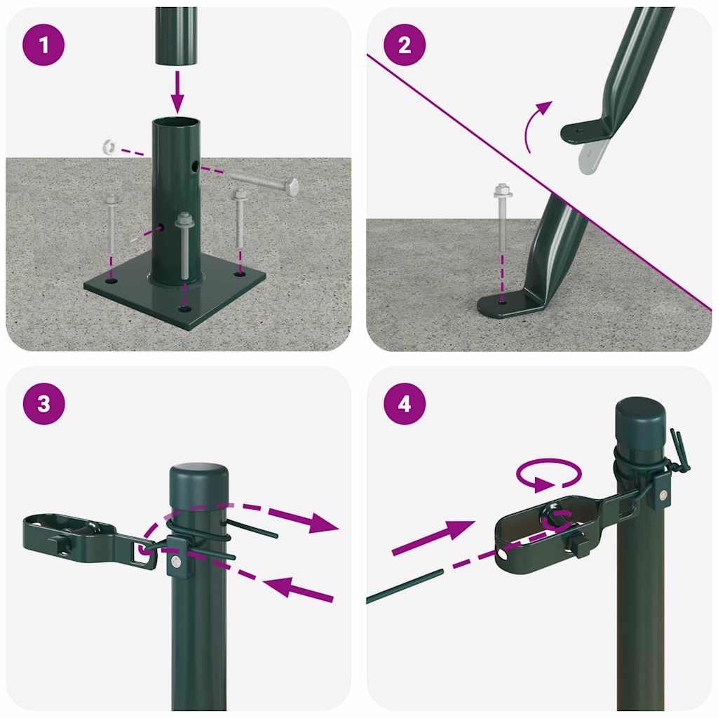 Zaunpfosten Manuell 13 pcs Grün Ø32mm 170 cm Verzinkter Stahl