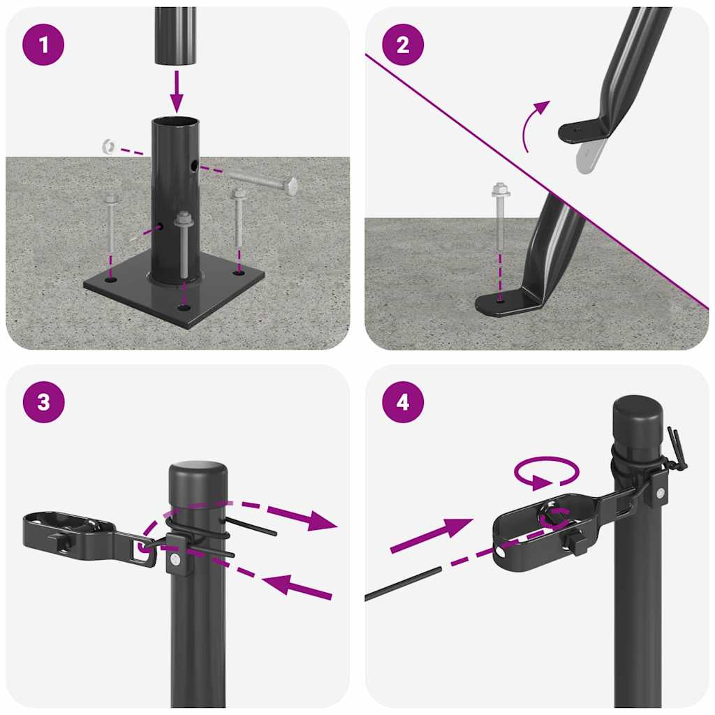Zaunpfosten Manuell 7 pcs Grau Ø32mm 90 cm Verzinkter Stahl