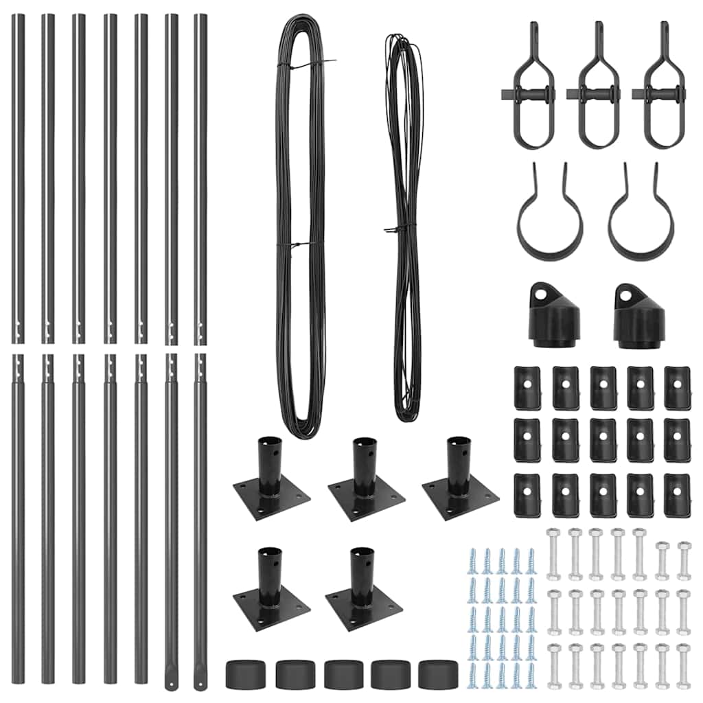 Zaunpfosten Manuell 7 pcs Grau Ø32mm 160 cm Verzinkter Stahl