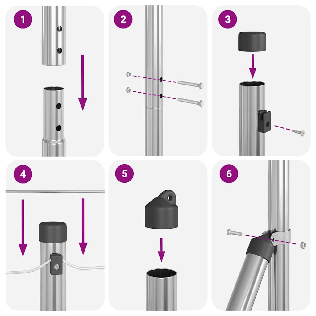 Zaunpfosten Manuell 13 pcs Silber Ø32mm 130 cm Verzinkter Stahl