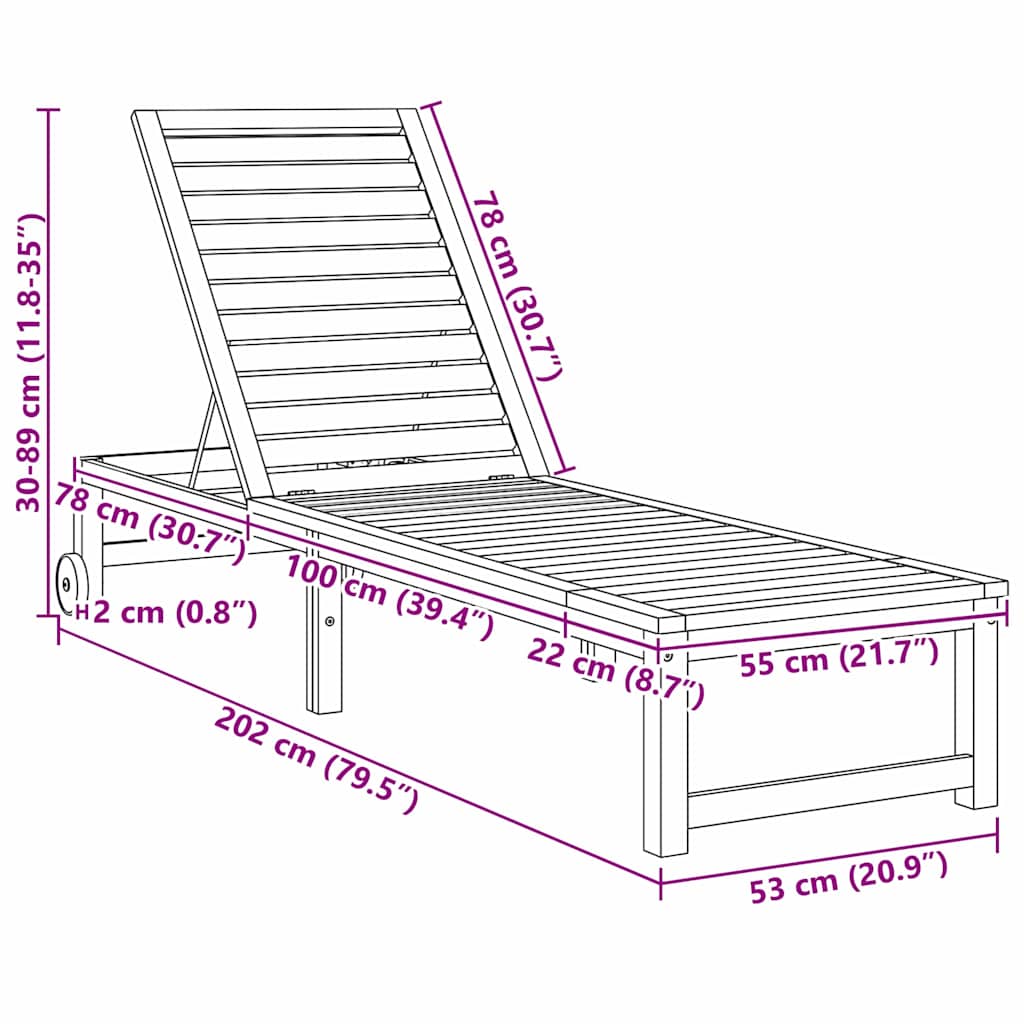 Sonnenliege 2 pcs Braun 53 x 202 x 89cm Massivholz Akazie