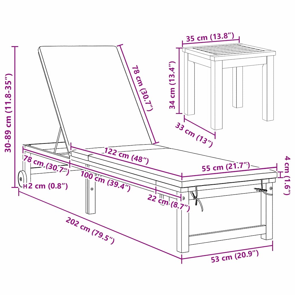 Sonnenliege 3 pcs Braun 35 x 35 x 34cm Massivholz Akazie