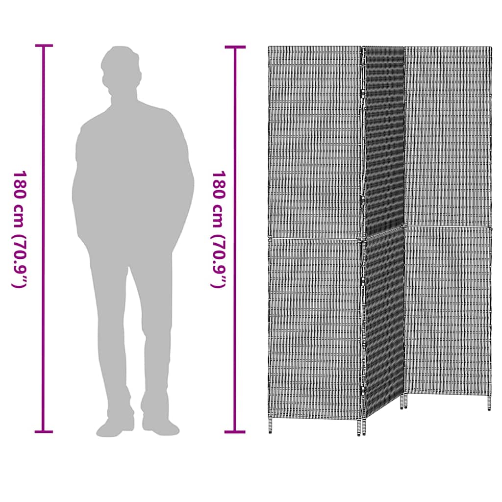 Raumteiler Falten Manuell Grau 147 x 180 cm Poly-Rattan