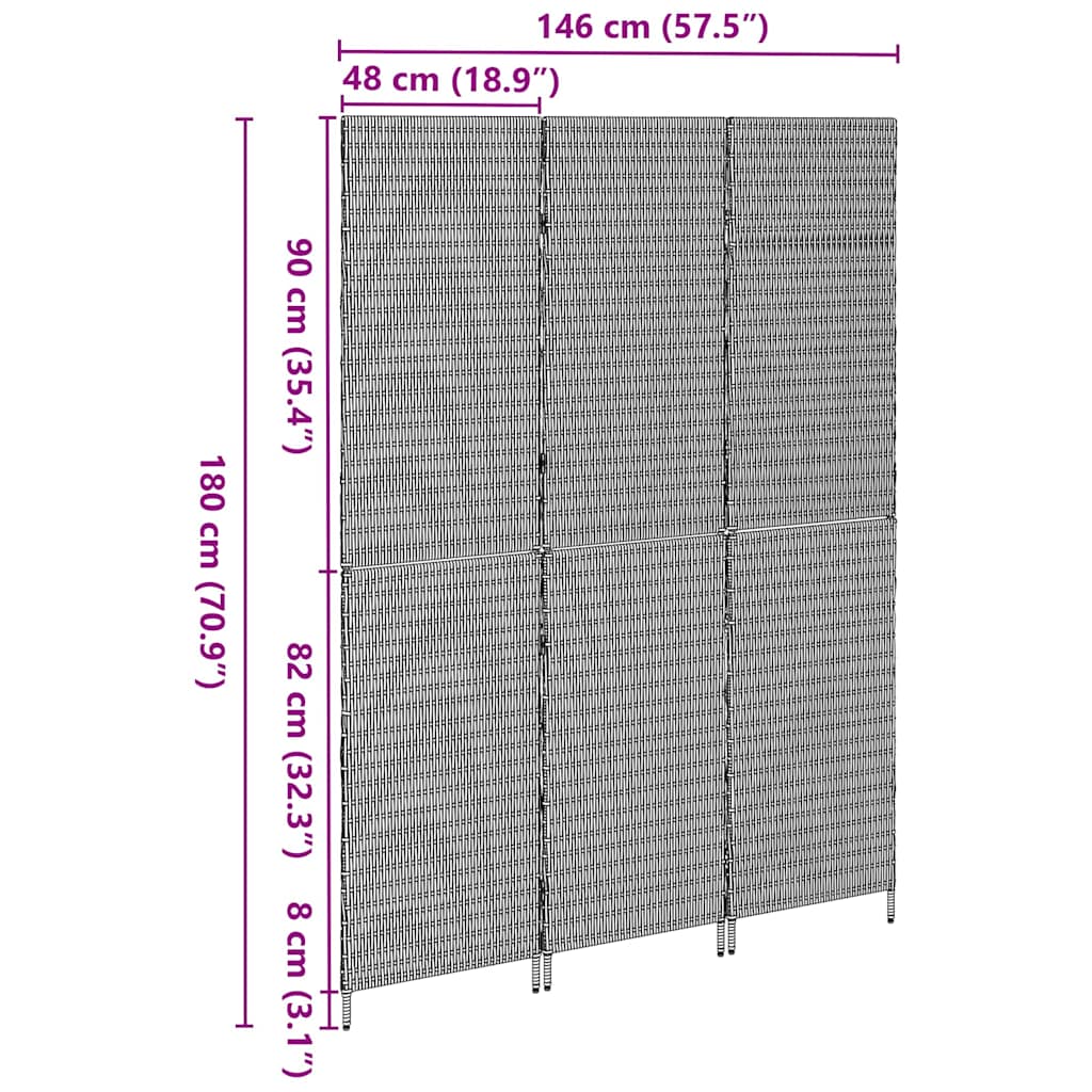 Raumteiler Falten Manuell Grau 147 x 180 cm Poly-Rattan