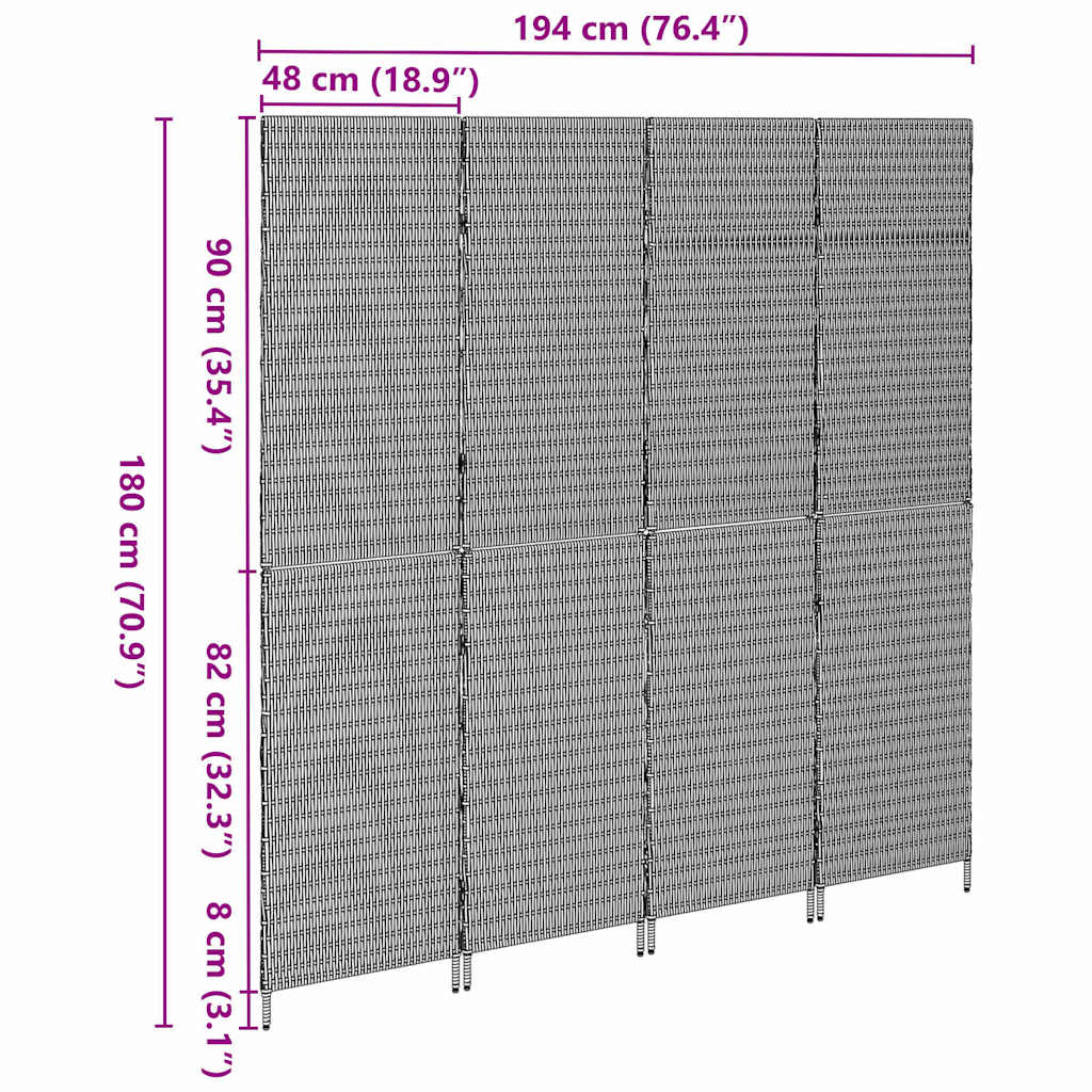 Raumteiler Falten Manuell Beige 196 x 180 cm Poly-Rattan