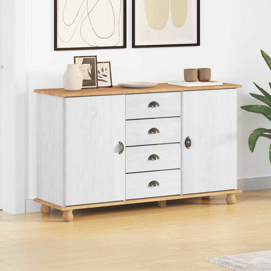 Sideboard Weiß 133,5 x 40 x 79 cm Massivholz Kiefer