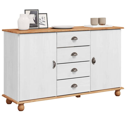Sideboard Weiß 133,5 x 40 x 79 cm Massivholz Kiefer