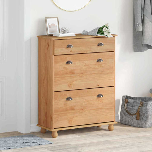Schuhschrank mit Tür Braun 85 x 35 x 108 cm Massivholz Kiefer