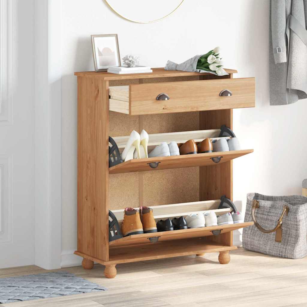 Schuhschrank mit Tür Braun 85 x 35 x 108 cm Massivholz Kiefer