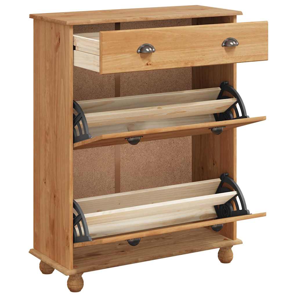 Schuhschrank mit Tür Braun 85 x 35 x 108 cm Massivholz Kiefer