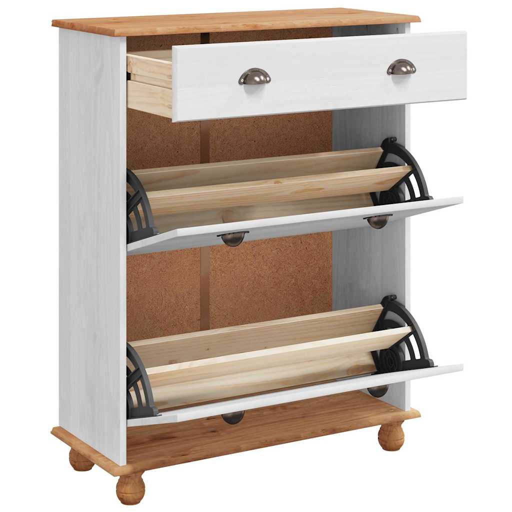 Schuhschrank mit Tür Weiß 85 x 35 x 108 cm Massivholz Kiefer