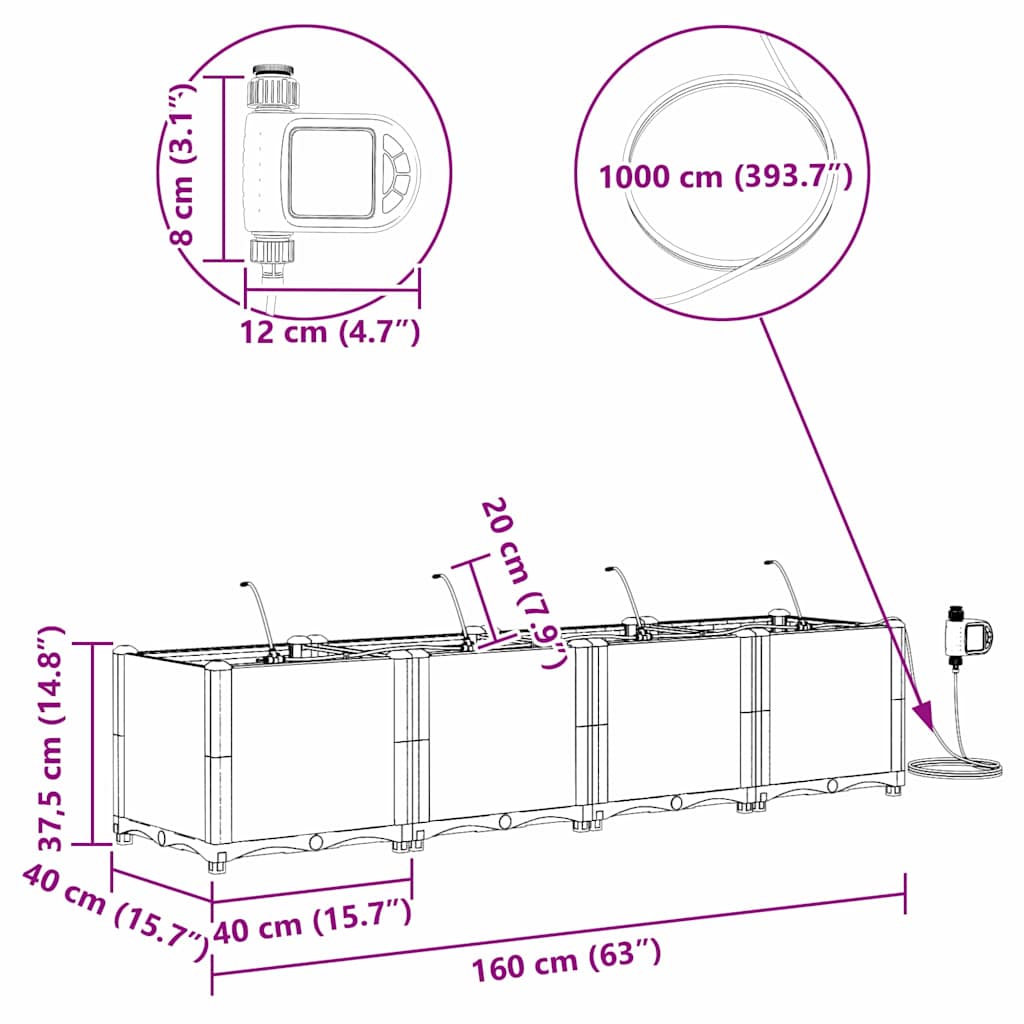 Gartenpflanzer Braun 160 x 40 x 37.5 cm Stahl