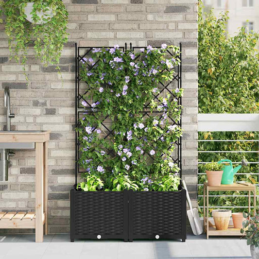 Gartenpflanzer mit Gitter 2 pcs Schwarz 80 x 40 x 143 cm PP