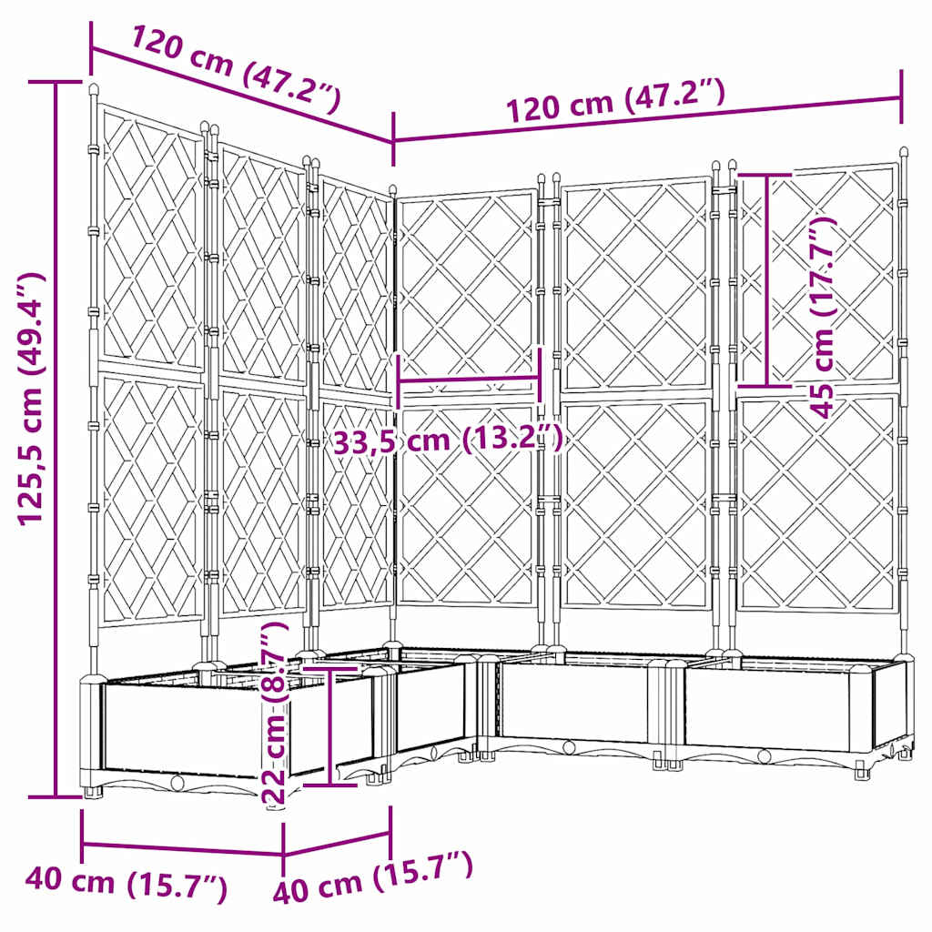 Gartenpflanzer mit Gitter 5 pcs Schwarz 120 x 120 x 125,5 cm PP