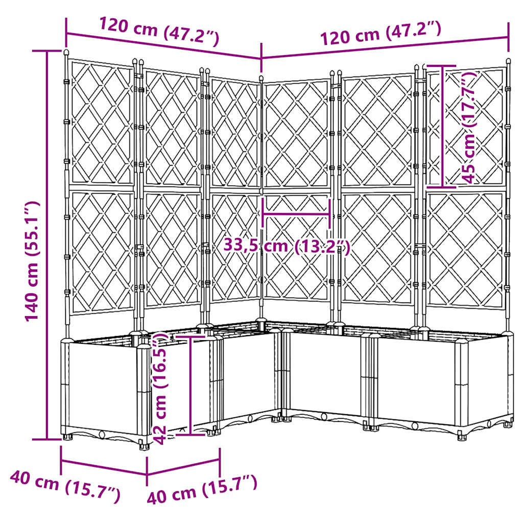 Gartenpflanzer mit Gitter 5 pcs Schwarz 120 x 120 x 143 cm PP
