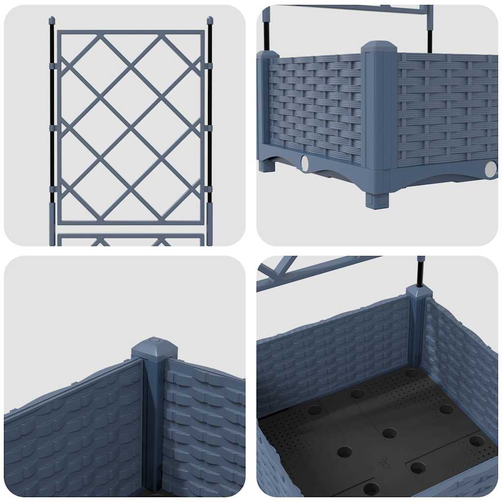 Gartenpflanzer mit Gitter Grau 40 x 40 x 125,5 cm PP