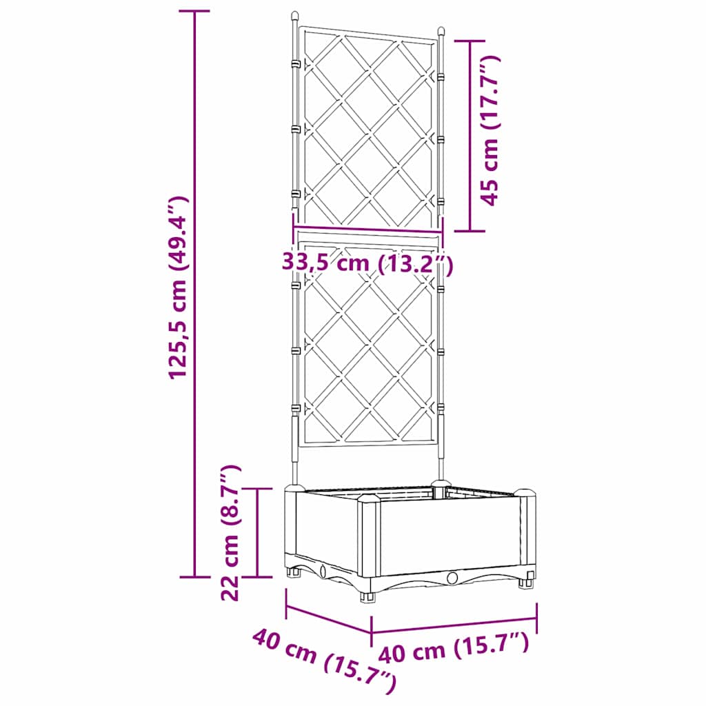 Gartenpflanzer mit Gitter Grau 40 x 40 x 125,5 cm PP