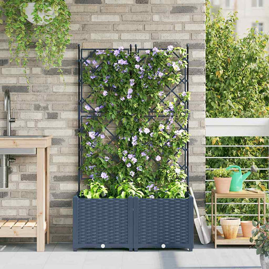 Gartenpflanzer mit Gitter 2 pcs Grau 80 x 40 x 143 cm PP