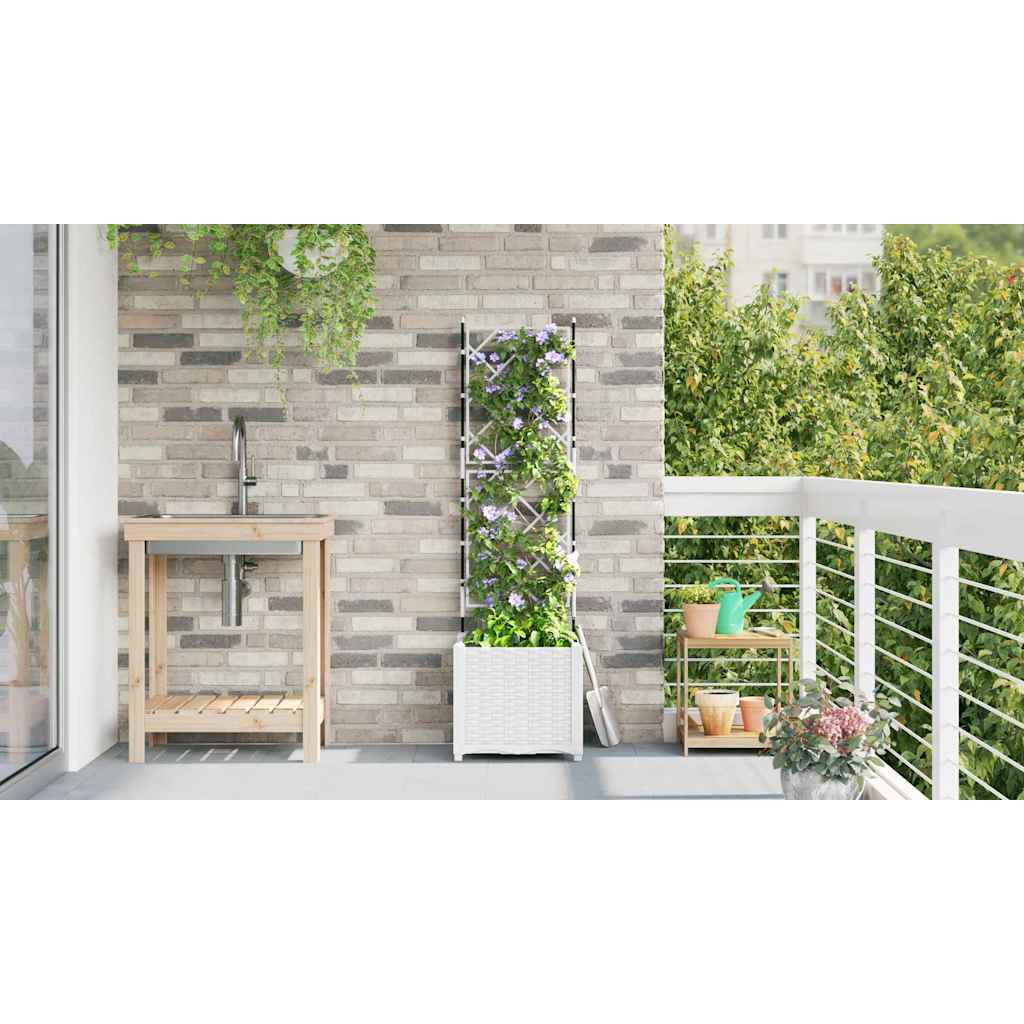 Gartenpflanzer mit Gitter Weiß 40 x 40 x 143 cm PP