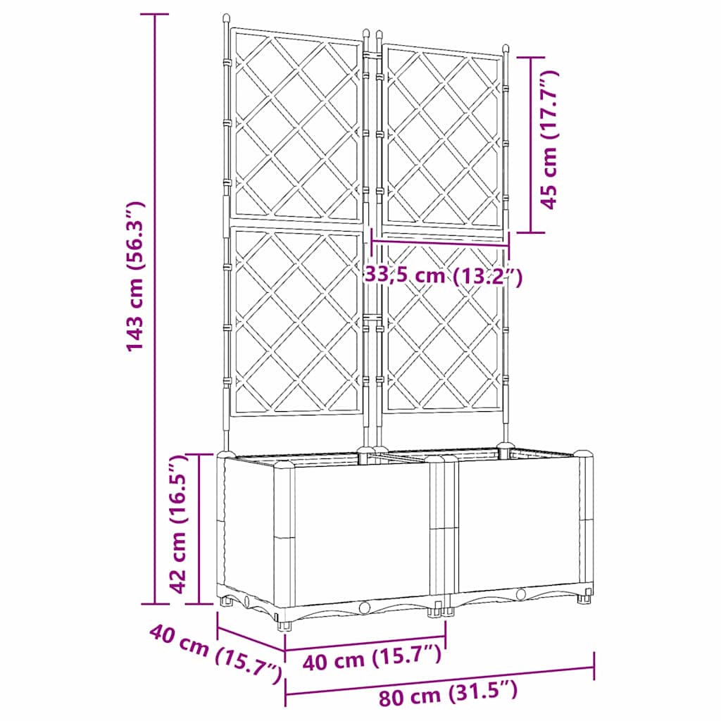 Gartenpflanzer mit Gitter 2 pcs Weiß 80 x 40 x 143 cm PP