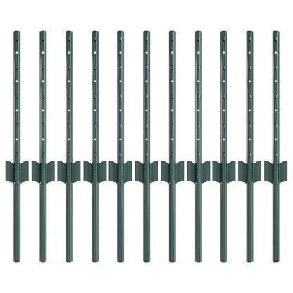 Zaunpfosten 11 pcs Grün 40 cm Stahl