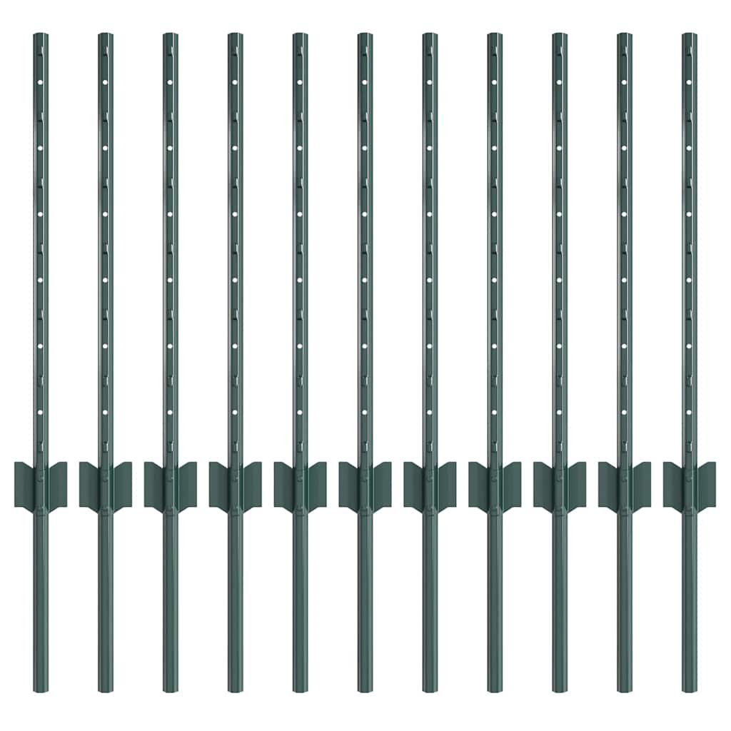 Zaunpfosten 11 pcs Grün 60 cm Stahl