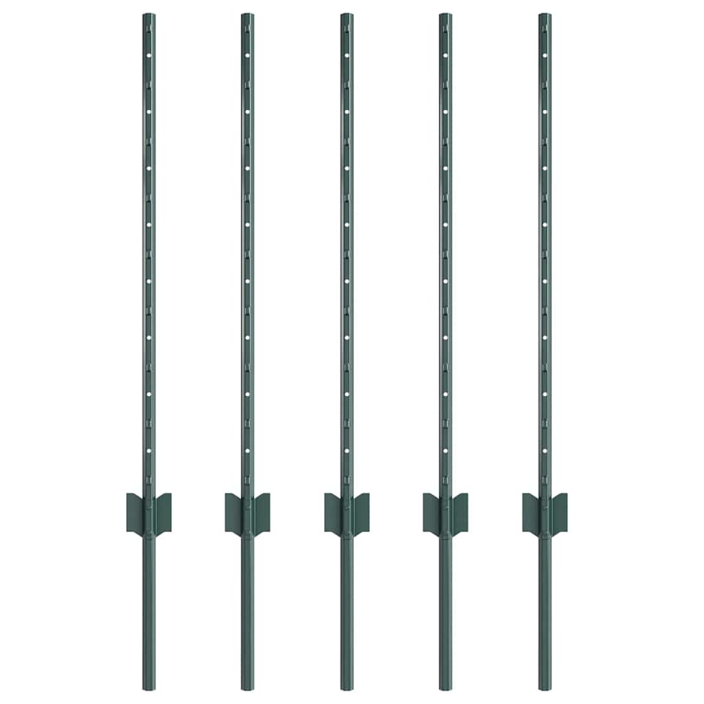 Zaunpfosten 5 pcs Grün 80 cm Stahl