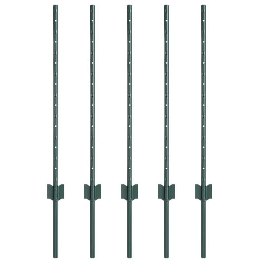 Zaunpfosten 5 pcs Grün 80 cm Stahl