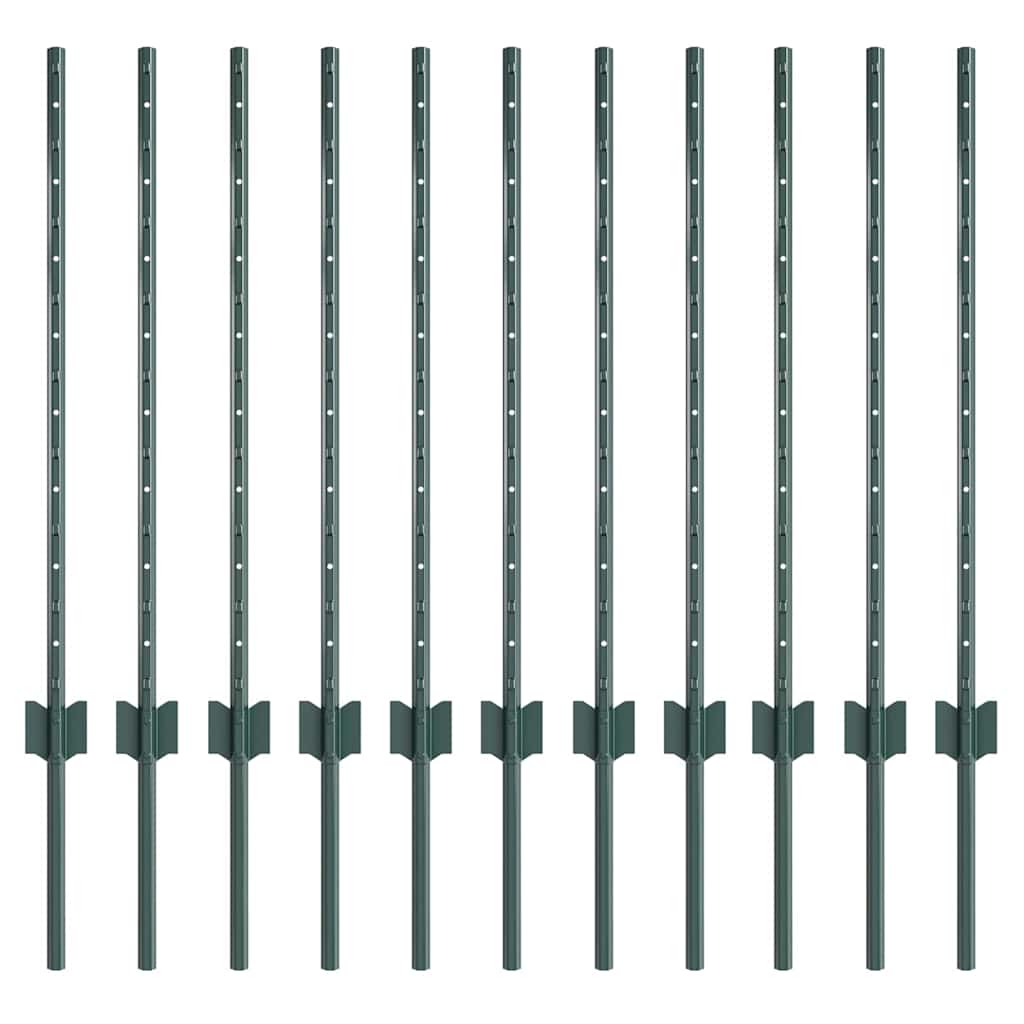 Zaunpfosten 11 pcs Grün 80 cm Stahl