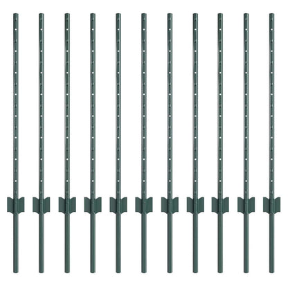 Zaunpfosten 11 pcs Grün 80 cm Stahl