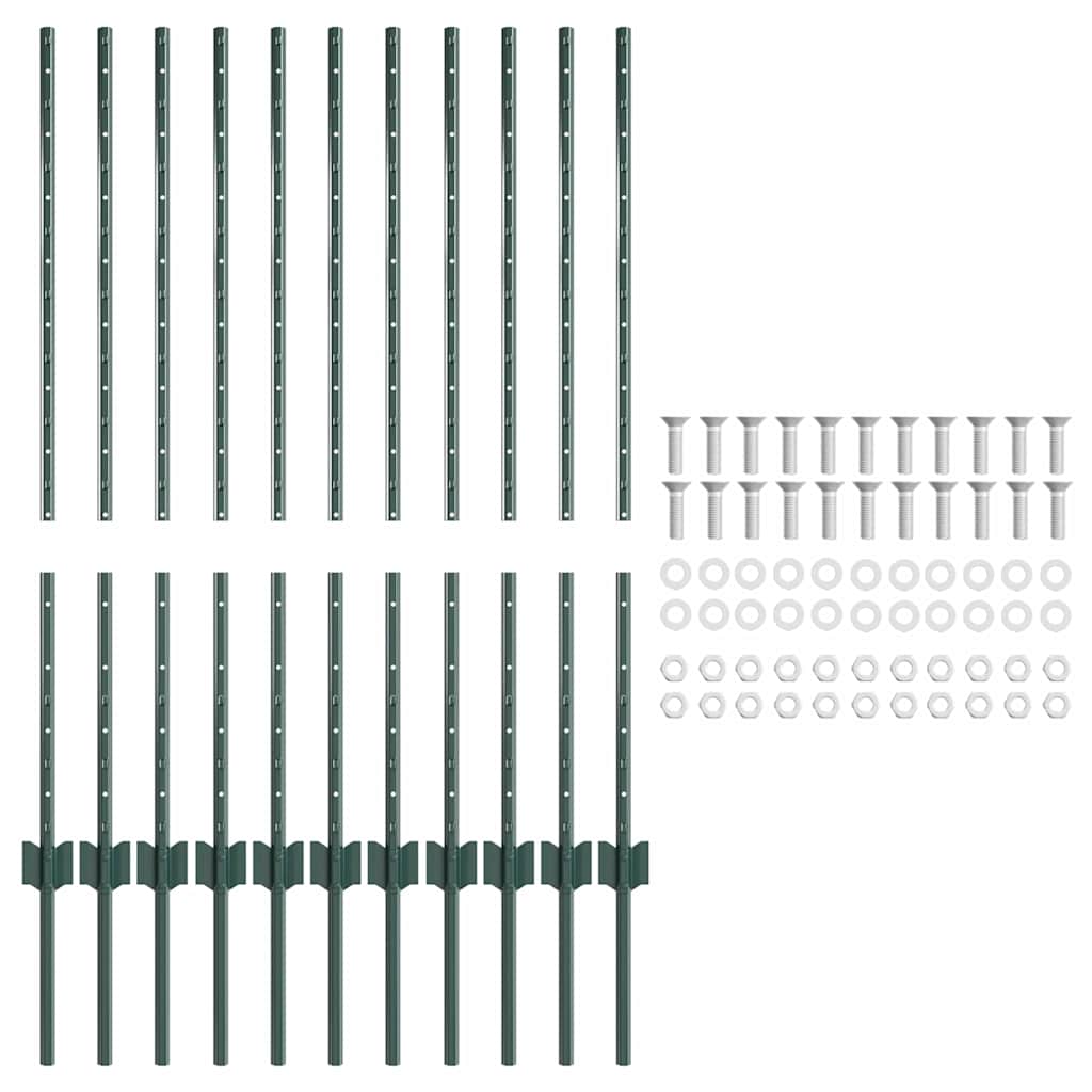 Zaunpfosten 22 pcs Grün 100 cm Stahl