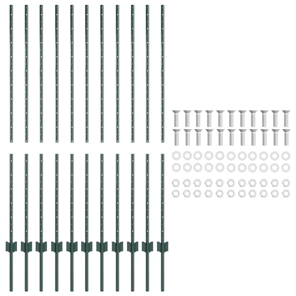 Zaunpfähle 22 pcs Grün 140 cm Stahl