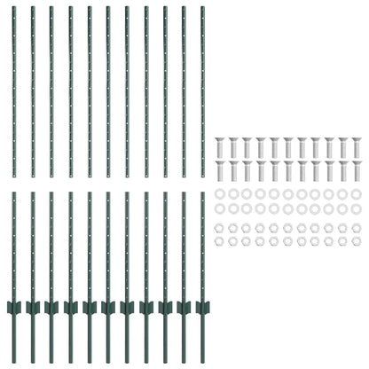 Zaunpfähle 22 pcs Grün 140 cm Stahl