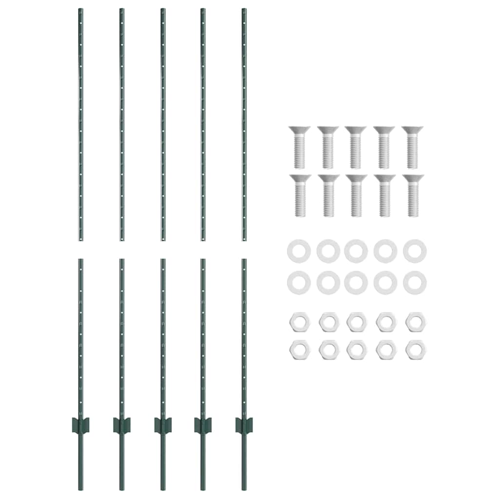 Zaunpfosten 10 pcs Grün 150 cm Stahl
