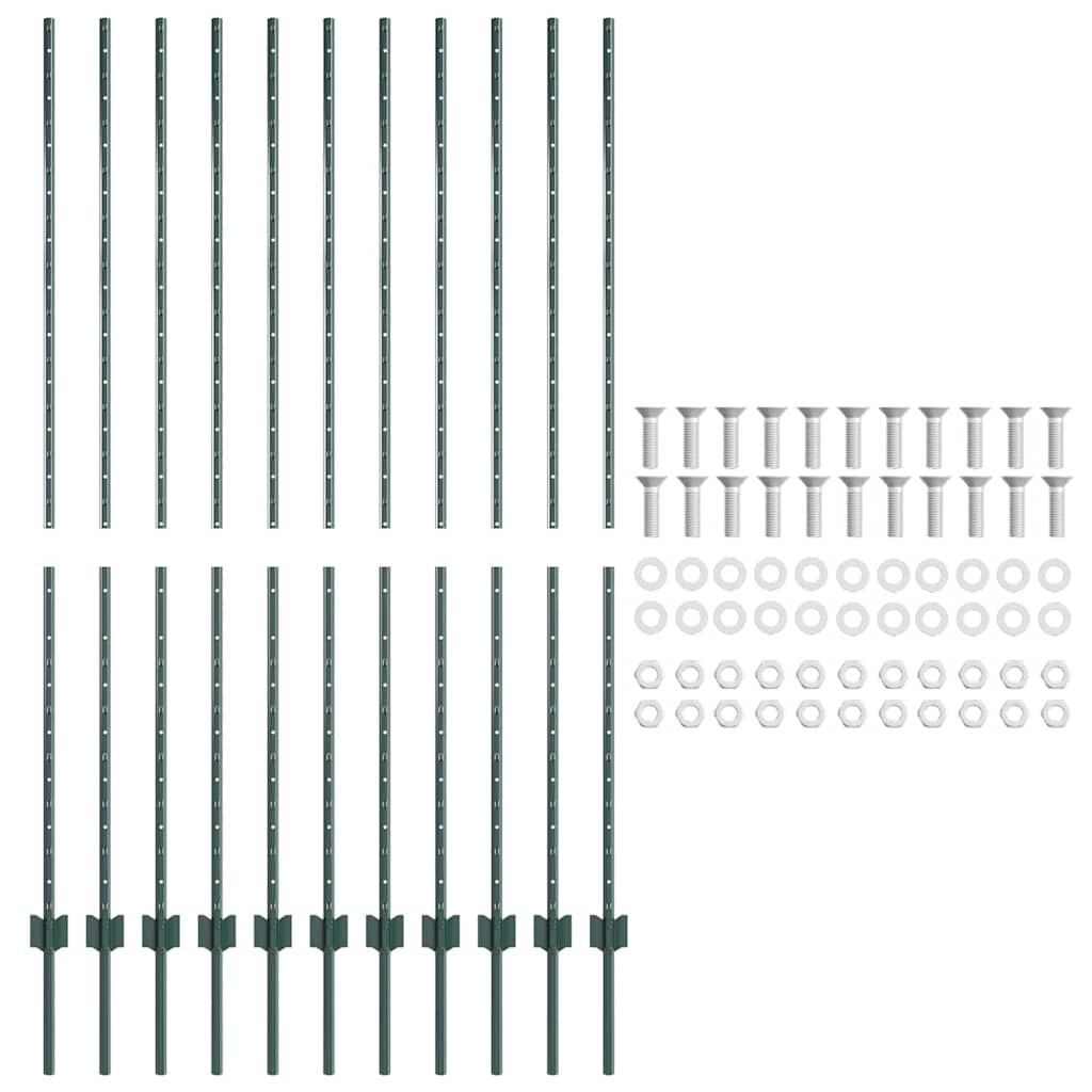 Zaunpfosten 22 pcs Grün 150 cm Stahl