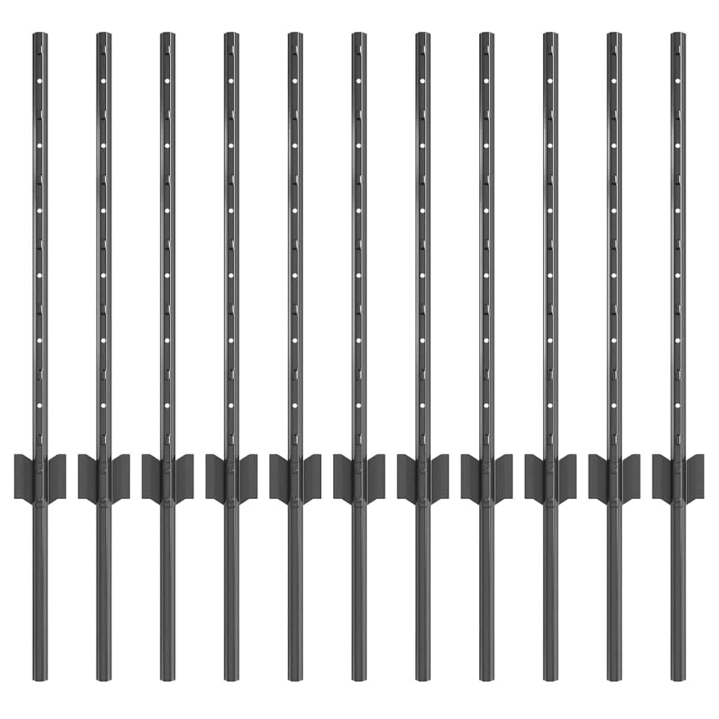 Zaunpfosten 11 pcs Grau 60 cm Stahl