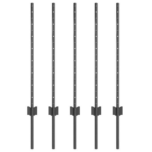 Zaunpfosten 5 pcs Grau 80 cm Stahl