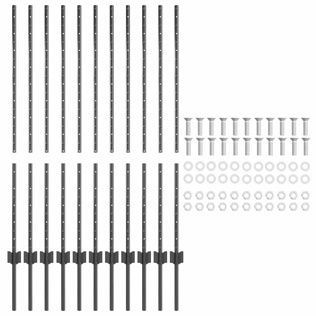 Zaunpfosten 22 pcs Grau 120 cm Stahl