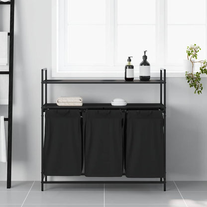 Wäschekorb 3 Fächer mit Regalen Schwarze Eiche