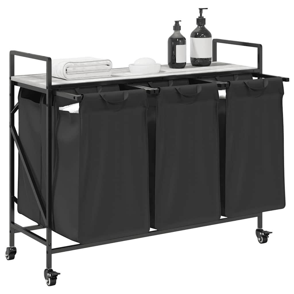 Wäschekorb 3 Fächer mit Rollen Grau Sonoma