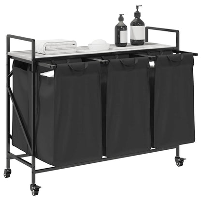 Wäschekorb 3 Fächer mit Rollen Grau Sonoma