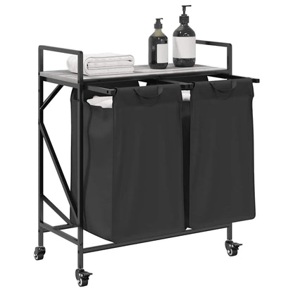 Wäschekorb 2 Fächer mit Rollen Grau Sonoma