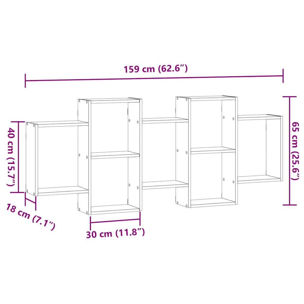Wandregal Schwarz Eichen-Optik 159x18x65 cm Holzwerkstoff