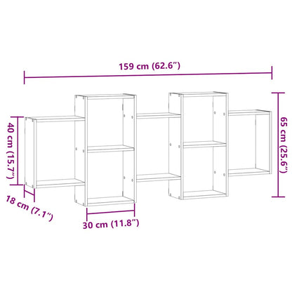 Wandregal Schwarz Eichen-Optik 159x18x65 cm Holzwerkstoff