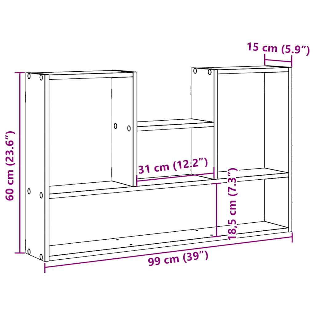 Wandregal Schwarz Eichen-Optik 99x15x60 cm Holzwerkstoff