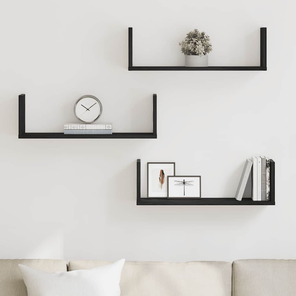 Wandregale 3 Stk. Schwarz Eichen-Optik 58x18x18cm Holzwerkstoff