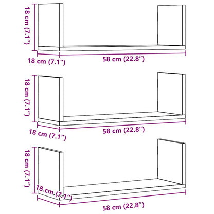 Wandregale 3 Stk. Schwarz Eichen-Optik 58x18x18cm Holzwerkstoff