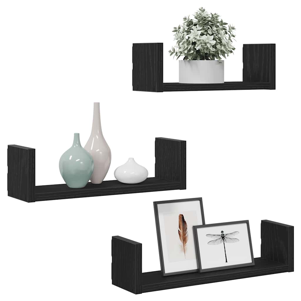 Wandregale 3 Stk. Schwarz Eichen-Optik Holzwerkstoff