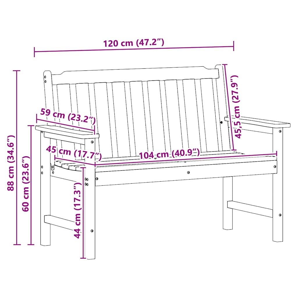 Gartenbank mit Kissen Schwarz 120 x 59 x 88cm Plastik