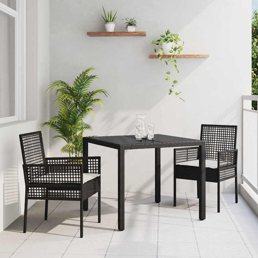 Garten Essgruppe 3 pcs Schwarz Poly Rattan
